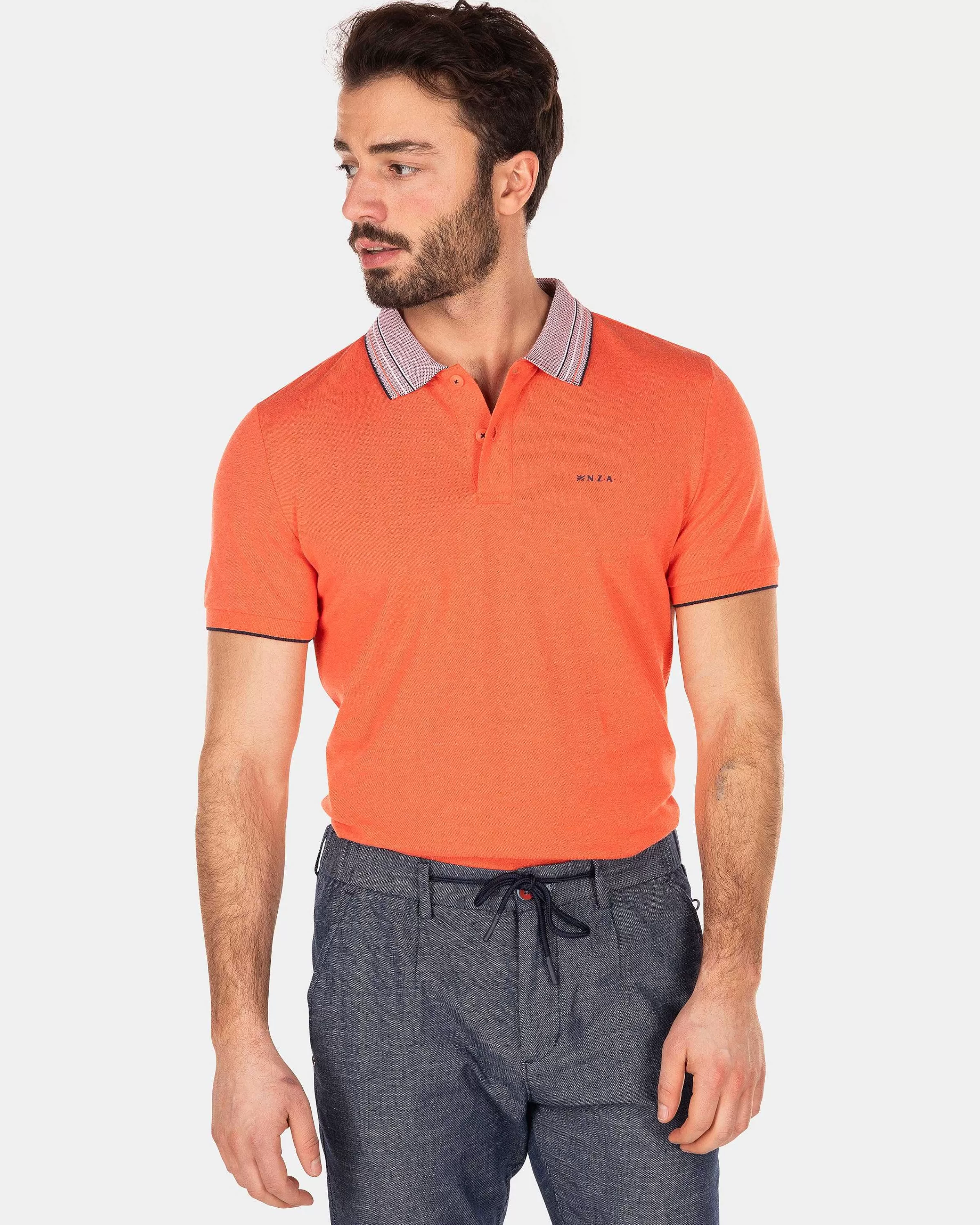 NZA New Zealand Auckland Polo-Shirts | Effenkleurige Polo Met Korte Mouw-Golden Orange