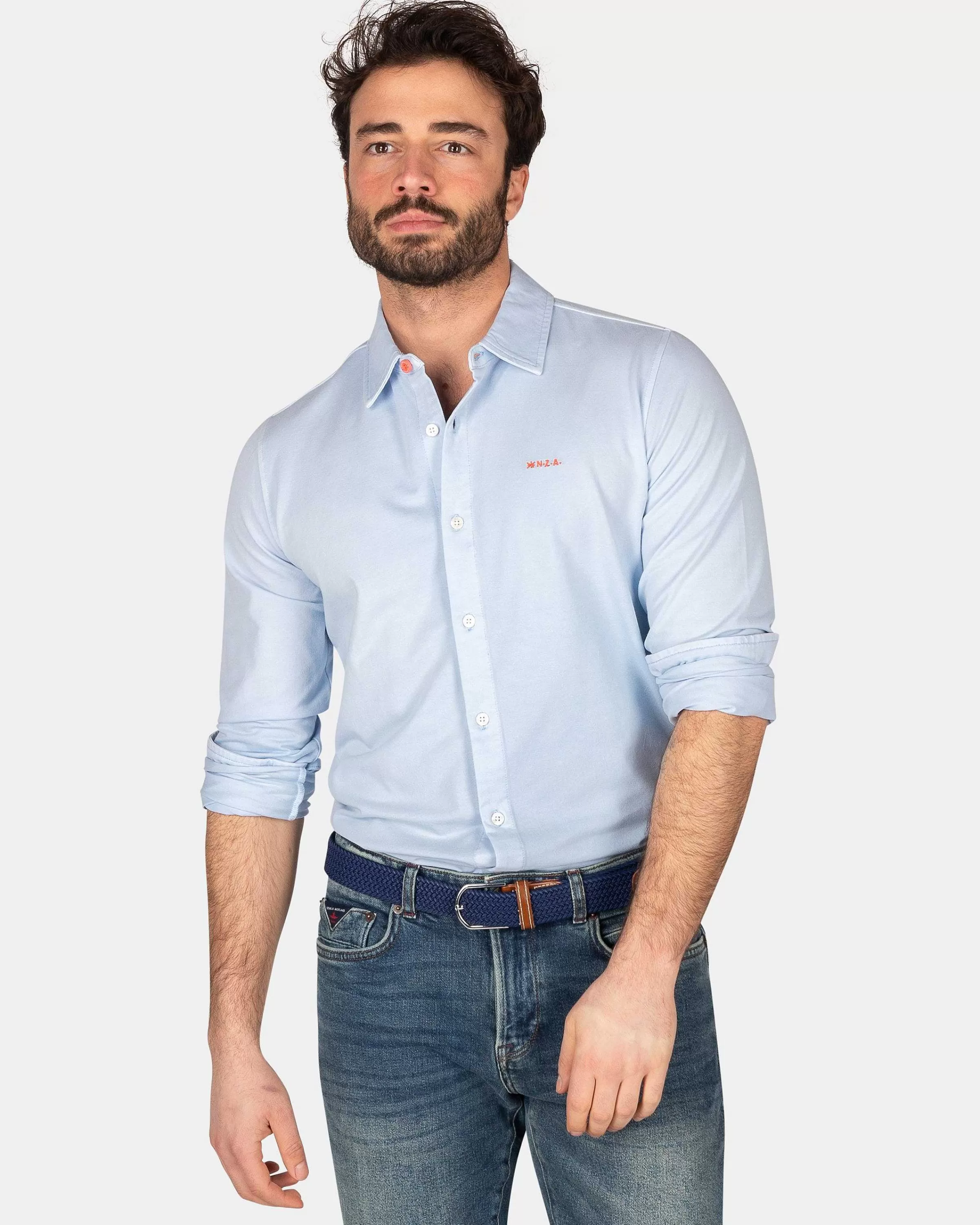 gebreid_katoenen_overhemdrhythm_blue_1-2.webp NZA New Zealand Auckland Overhemden | Gebreid Katoenen Overhemd-Rhythm Blue