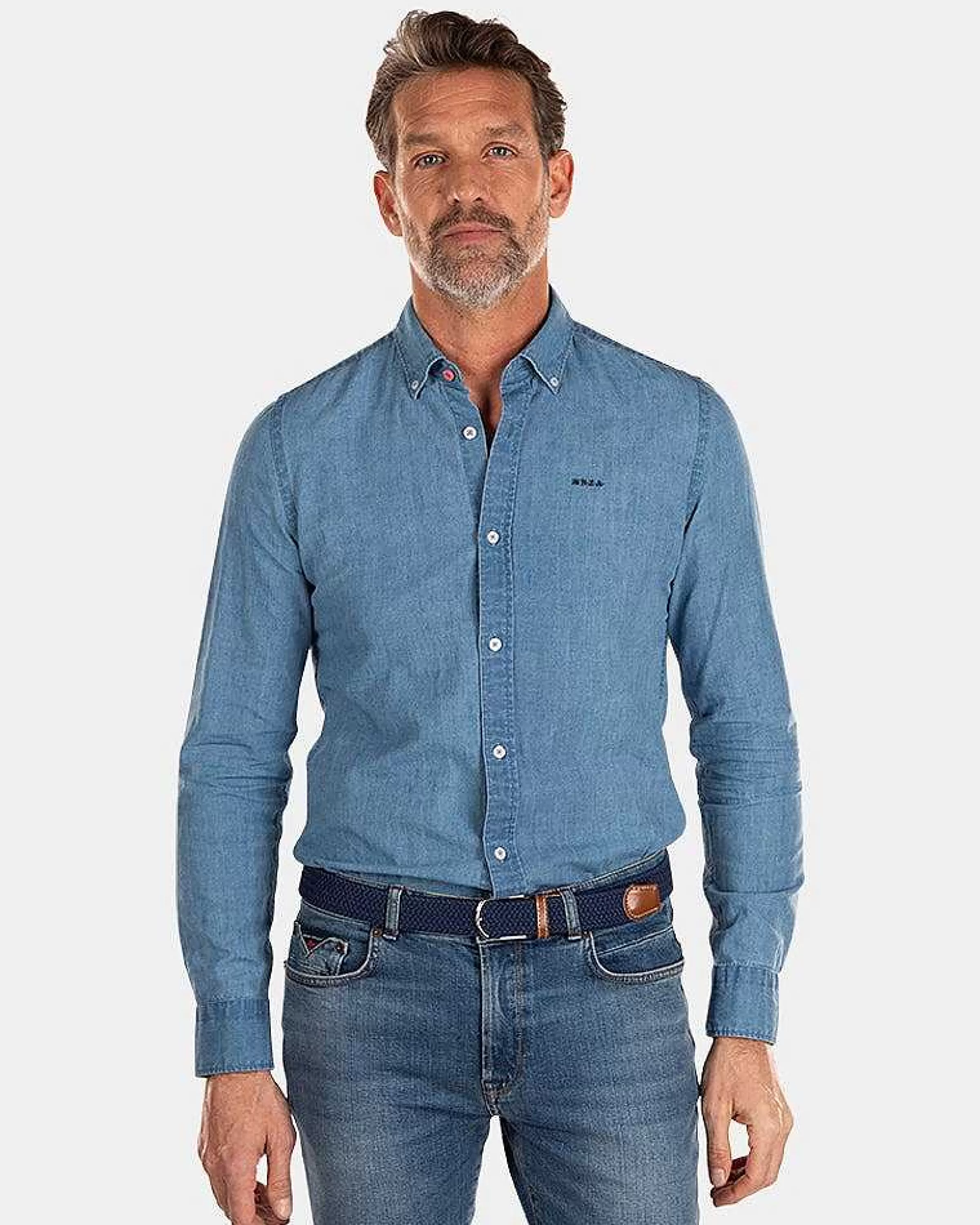 NZA New Zealand Auckland Overhemden | Indigo Overhemd Met Linnen-Indigo