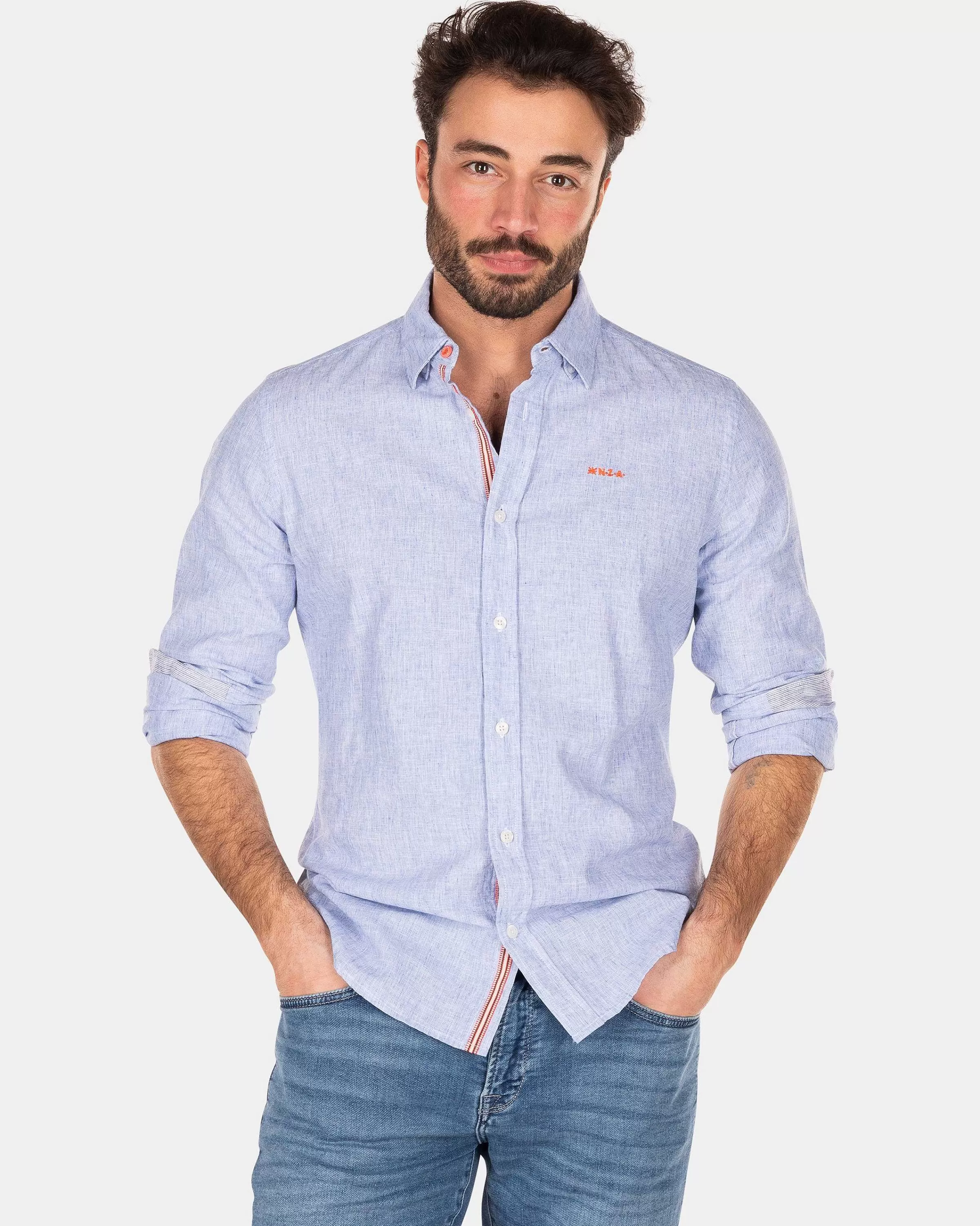 NZA New Zealand Auckland Overhemden | Katoenen Overhemd Met Lange Mouw-Rhythm Blue