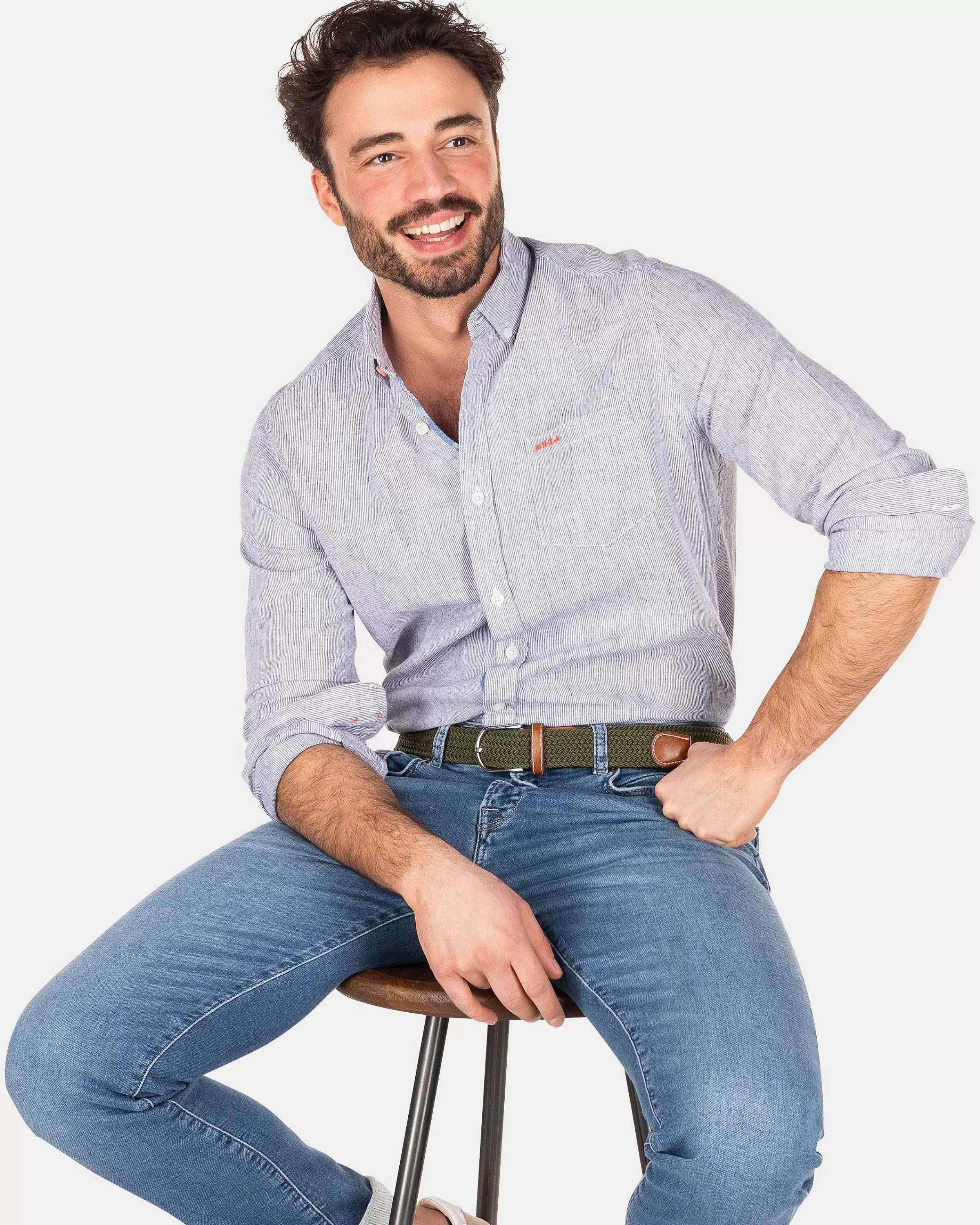 NZA New Zealand Auckland Overhemden | Katoenen Overhemd Met Lange Mouw-Traditional Navy