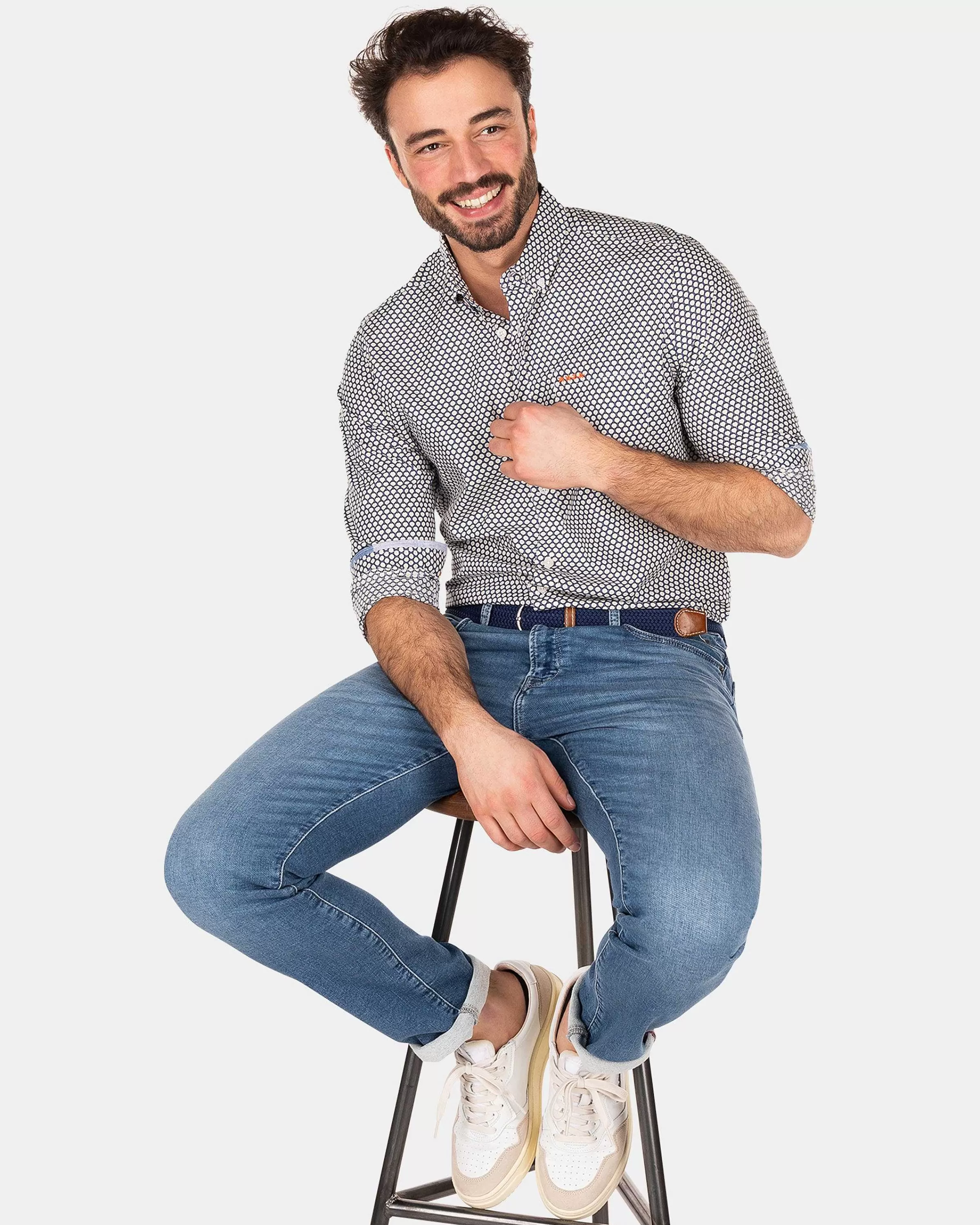 NZA New Zealand Auckland Overhemden | Katoenen Overhemd Met Stippen-Dusk Navy