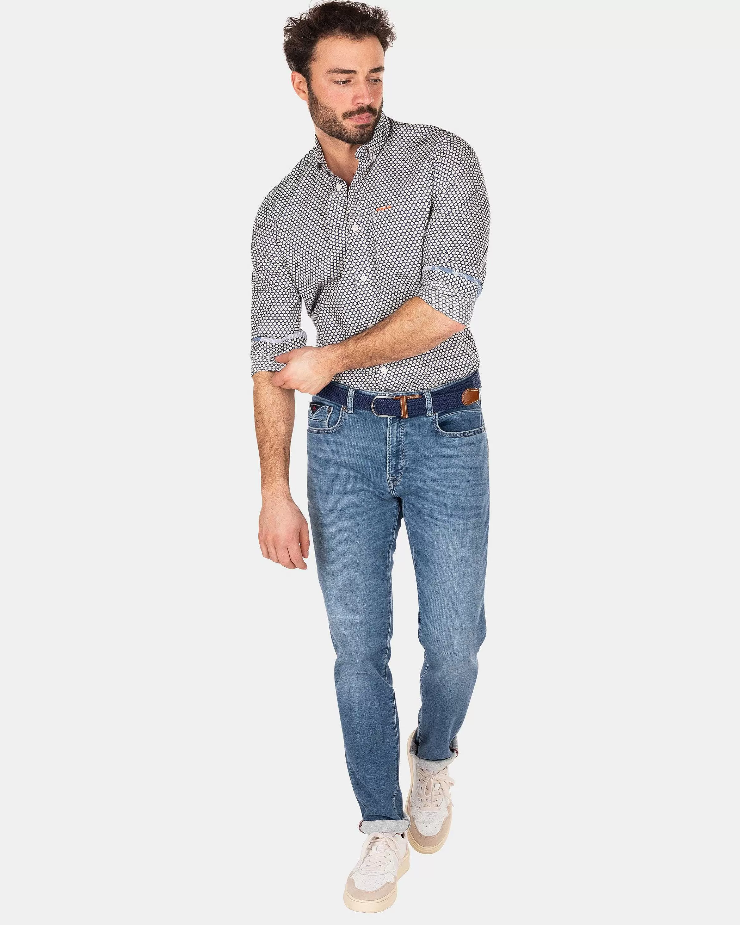 NZA New Zealand Auckland Overhemden | Katoenen Overhemd Met Stippen-Dusk Navy