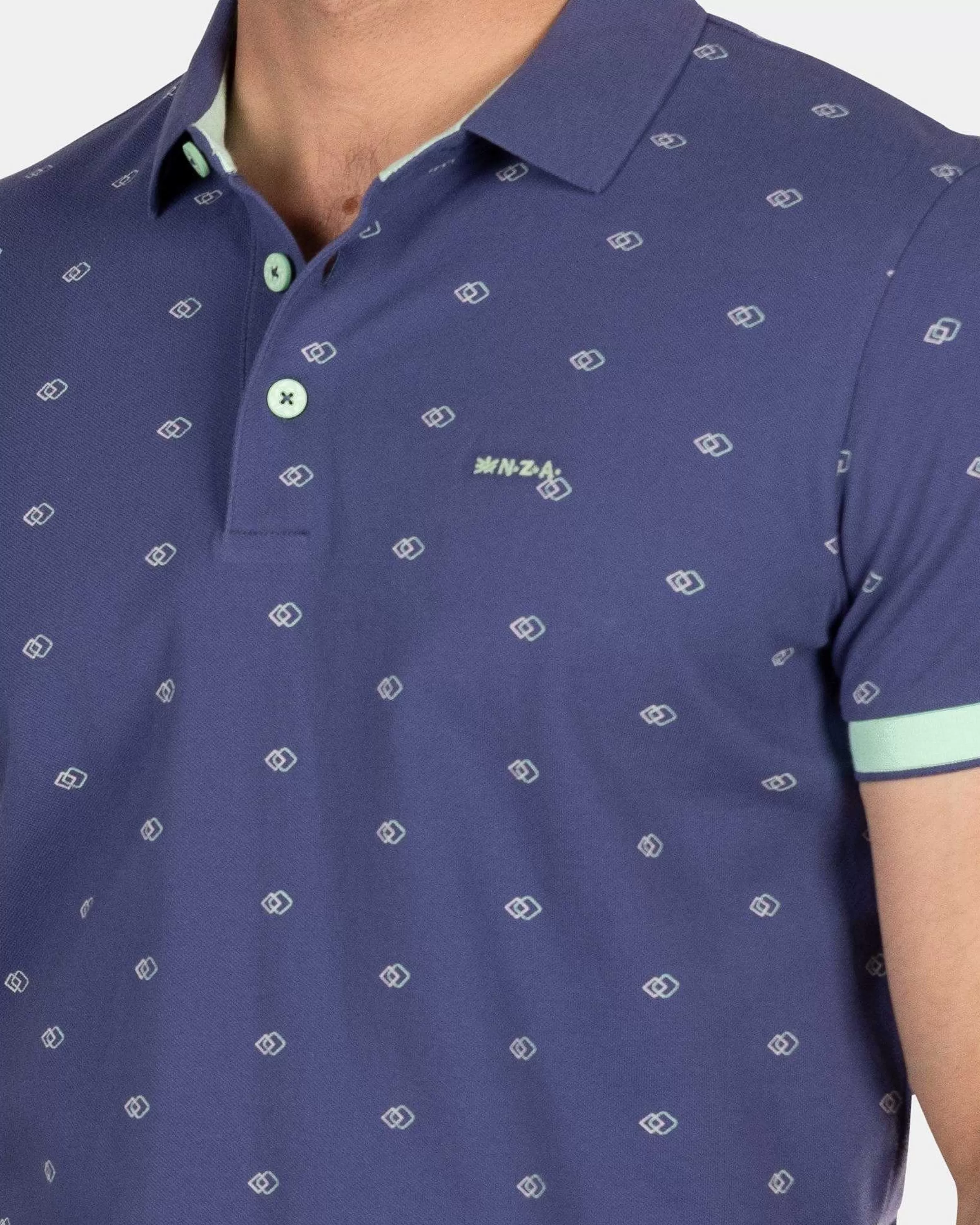 NZA New Zealand Auckland Polo-Shirts | Katoenen Polo Met Kleine Print-Dusk Navy