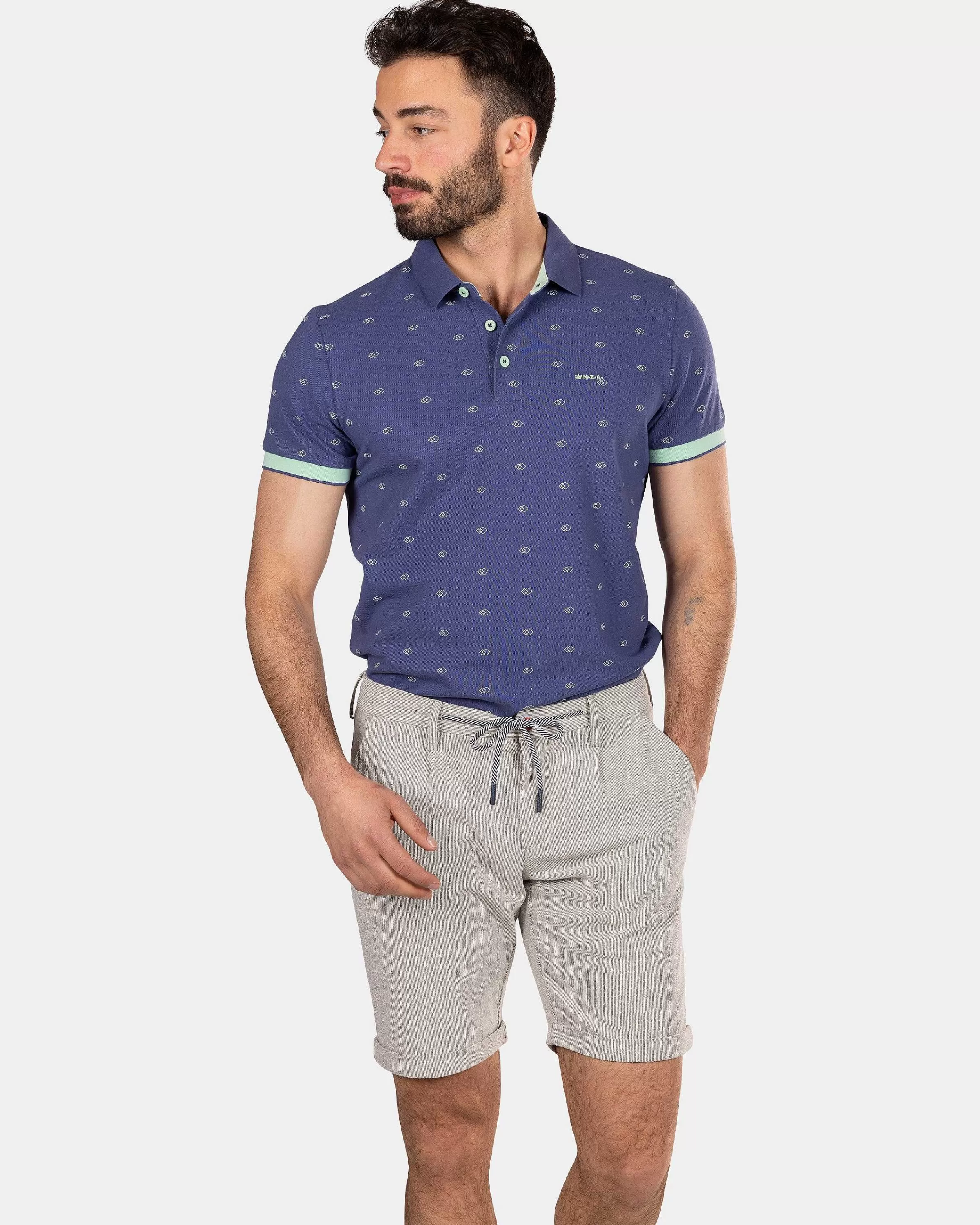 NZA New Zealand Auckland Polo-Shirts | Katoenen Polo Met Kleine Print-Dusk Navy