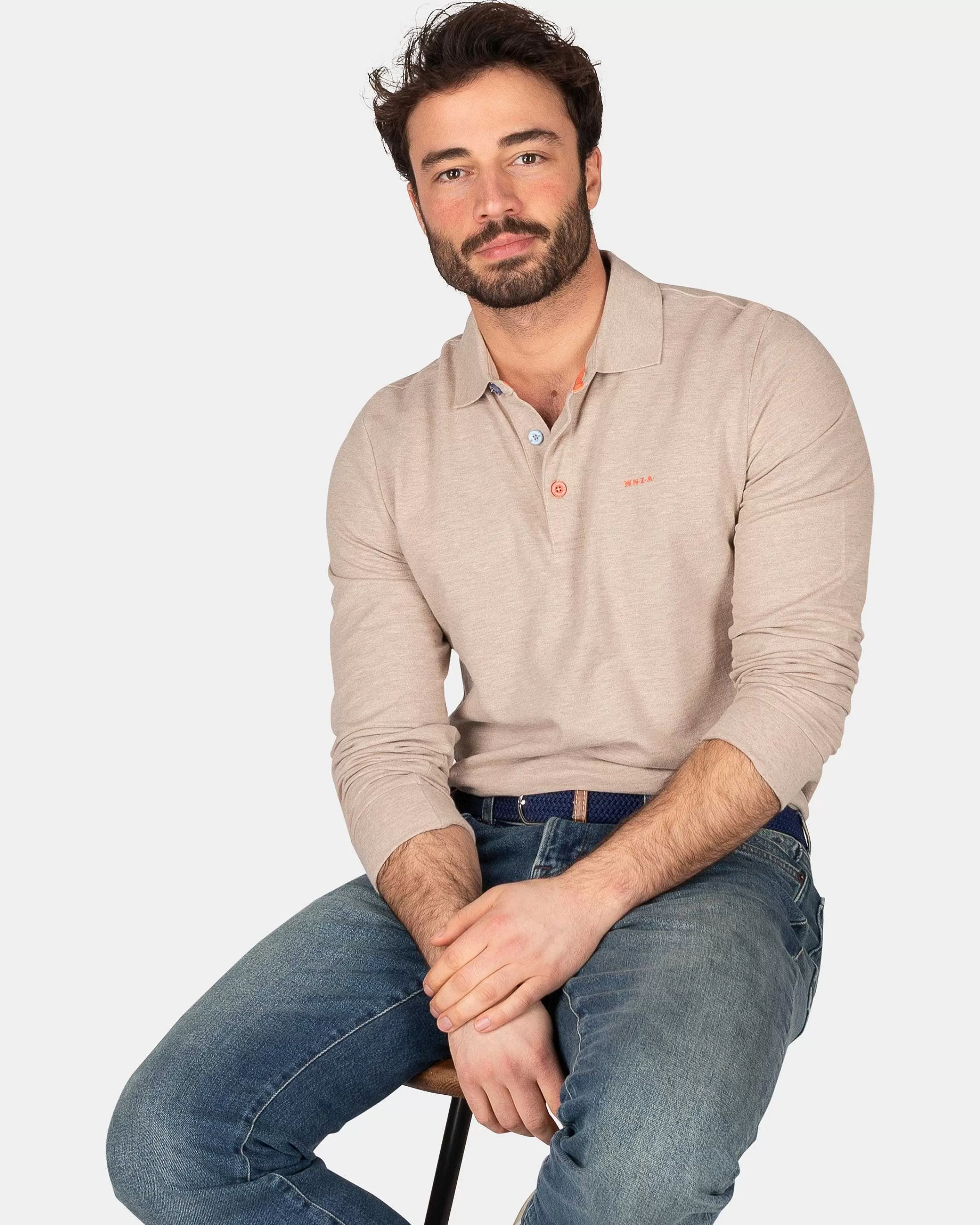 NZA New Zealand Auckland Polo-Shirts | Katoenen Polo Met Lange Mouwen-Shimmering Sand