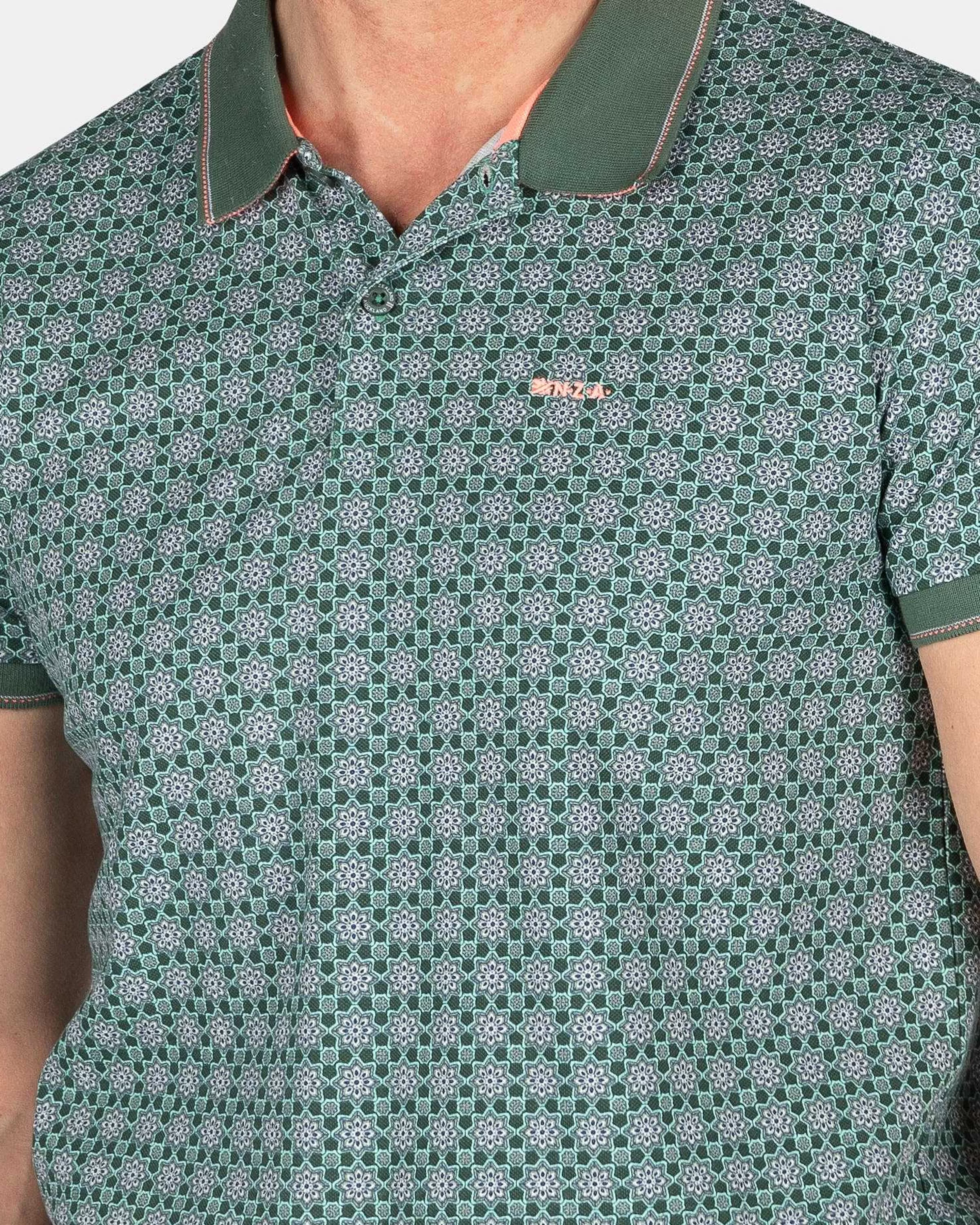 NZA New Zealand Auckland Polo-Shirts | Katoenen Polo Met Print-Chalk Green