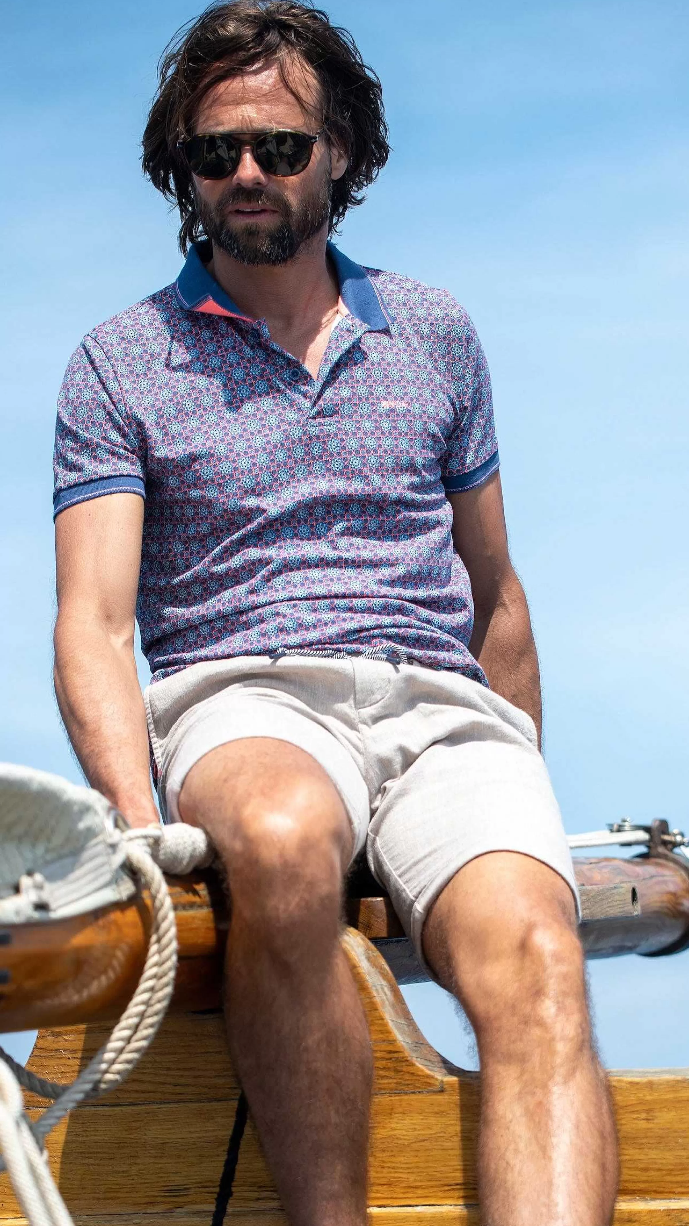 NZA New Zealand Auckland Polo-Shirts | Katoenen Polo Met Print-Dusk Navy