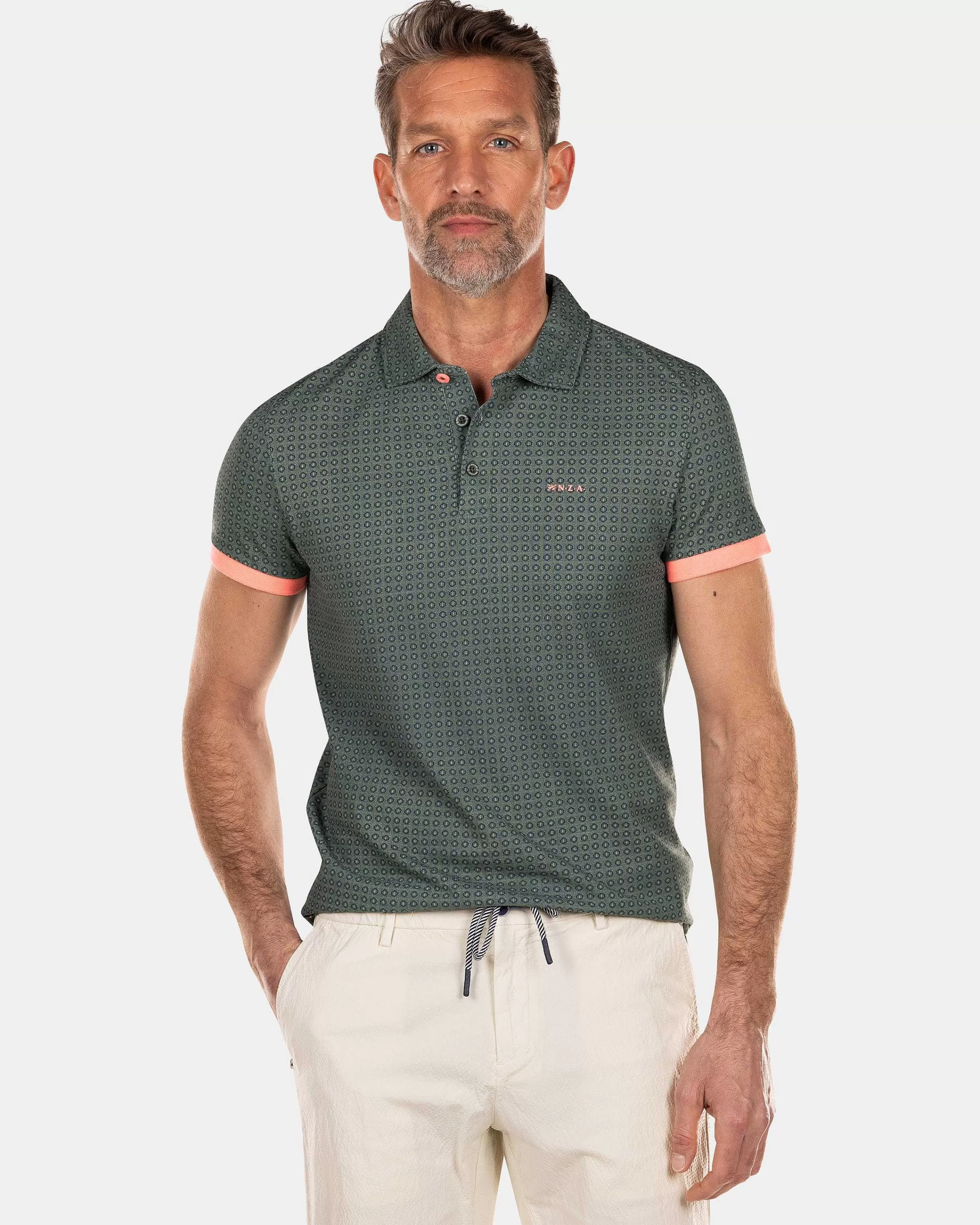 NZA New Zealand Auckland Polo-Shirts | Katoenen Polo Met Stippen-Chalk Green