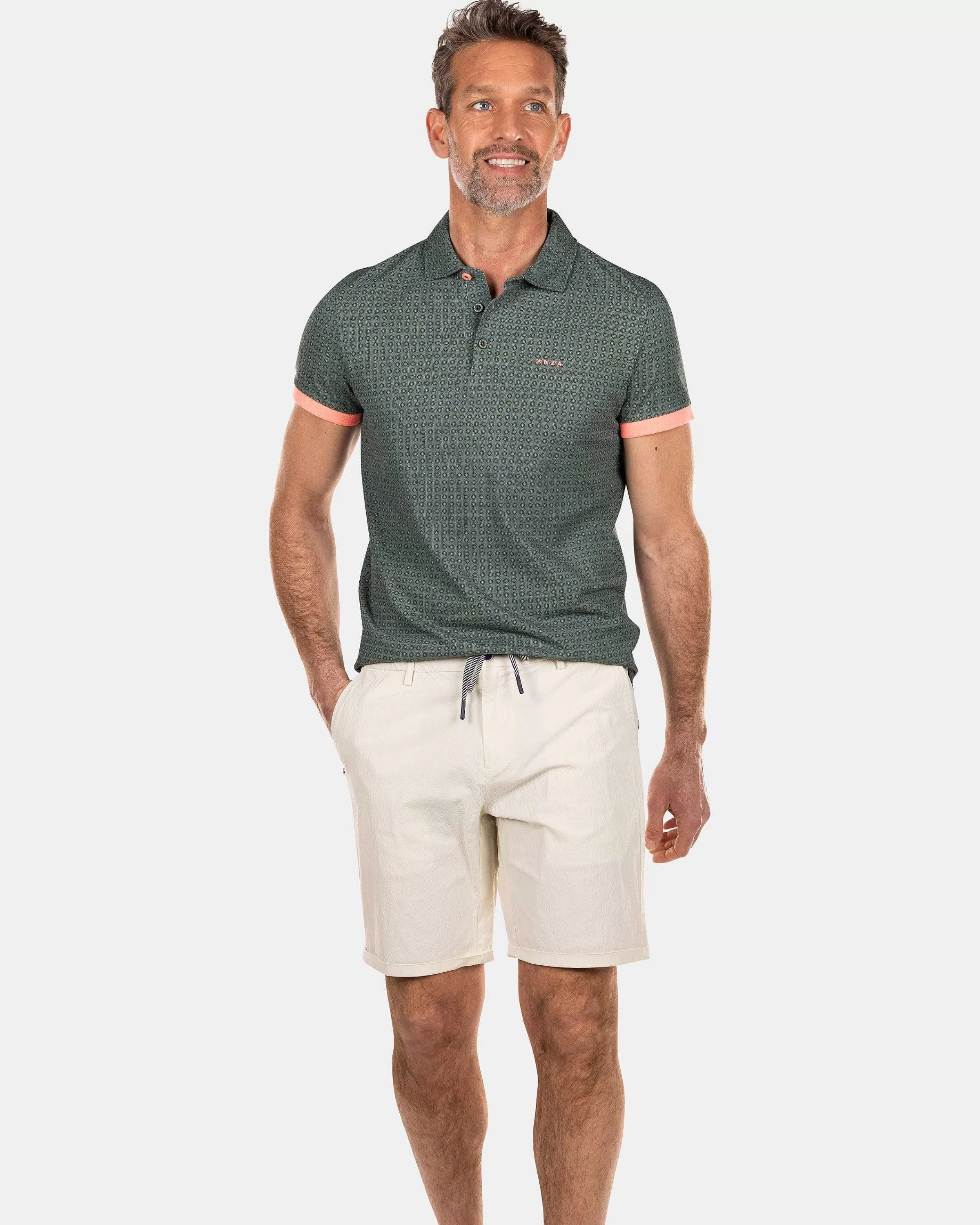 NZA New Zealand Auckland Polo-Shirts | Katoenen Polo Met Stippen-Chalk Green