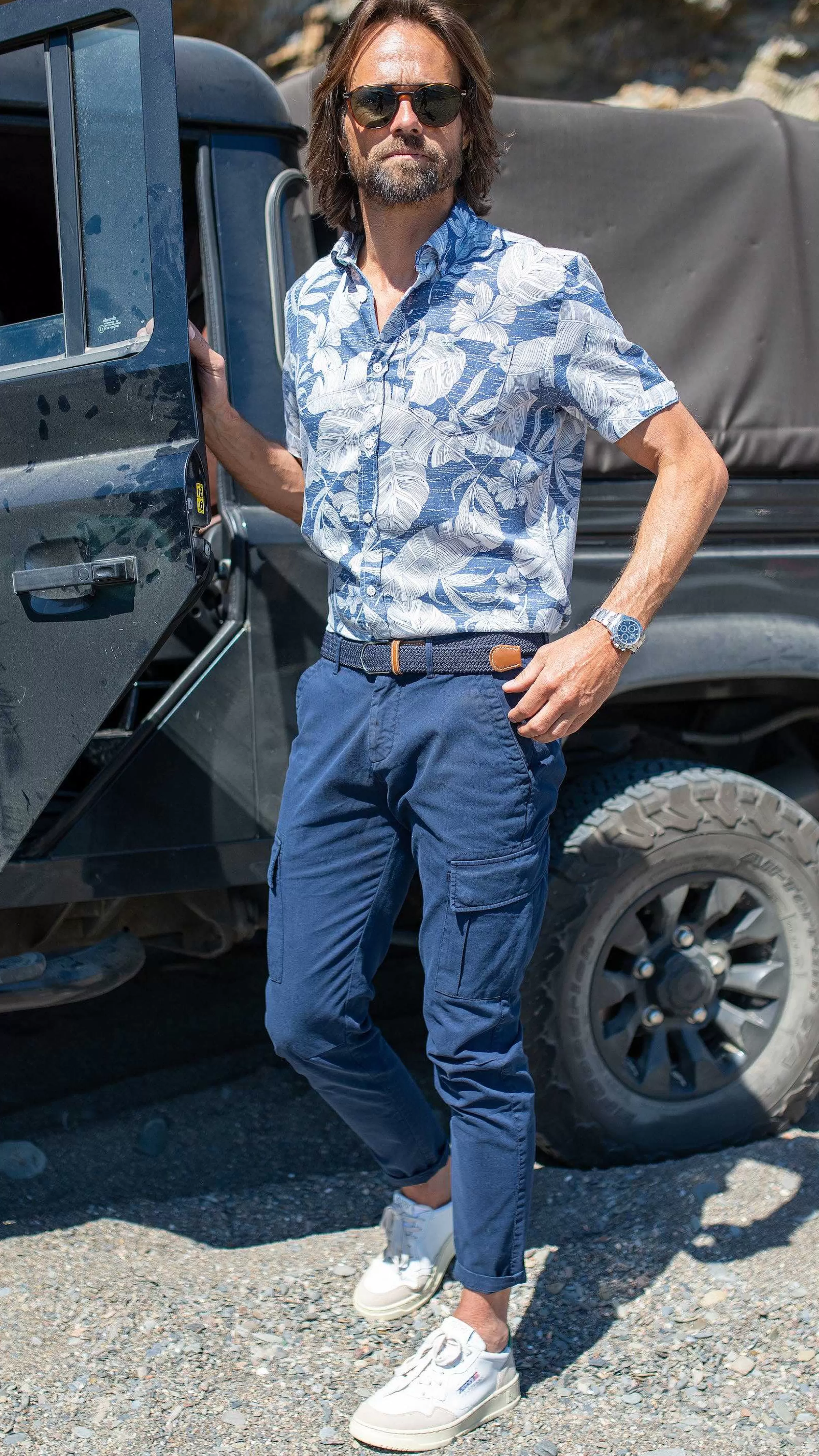 NZA New Zealand Auckland Overhemden | Overhemd Met Korte Mouw En Bloemenprint-Dusk Navy