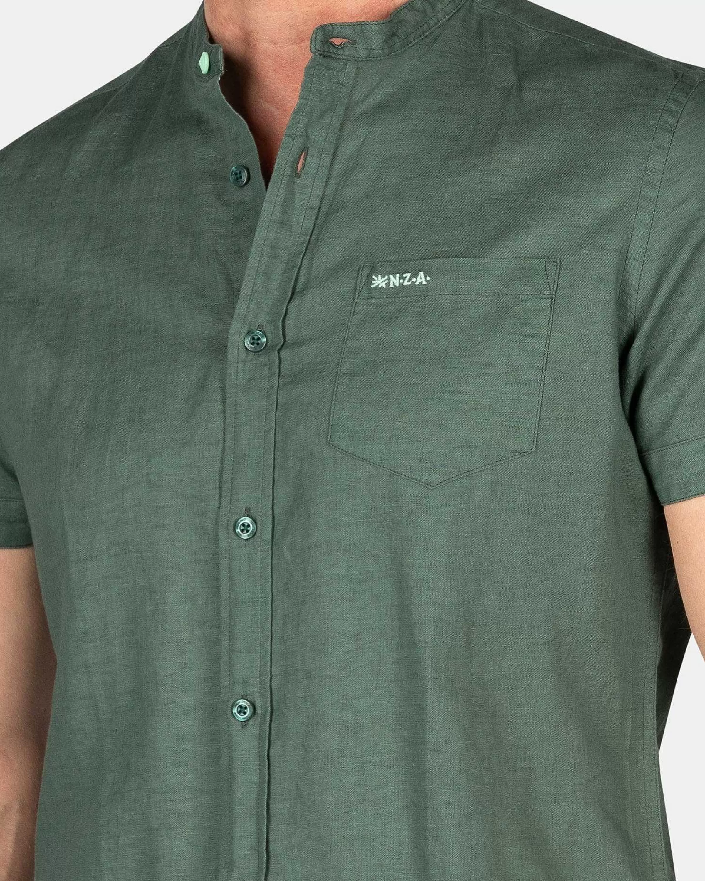 NZA New Zealand Auckland Overhemden | Overhemd Zonder Kraag Met Korte Mouw-Chalk Green