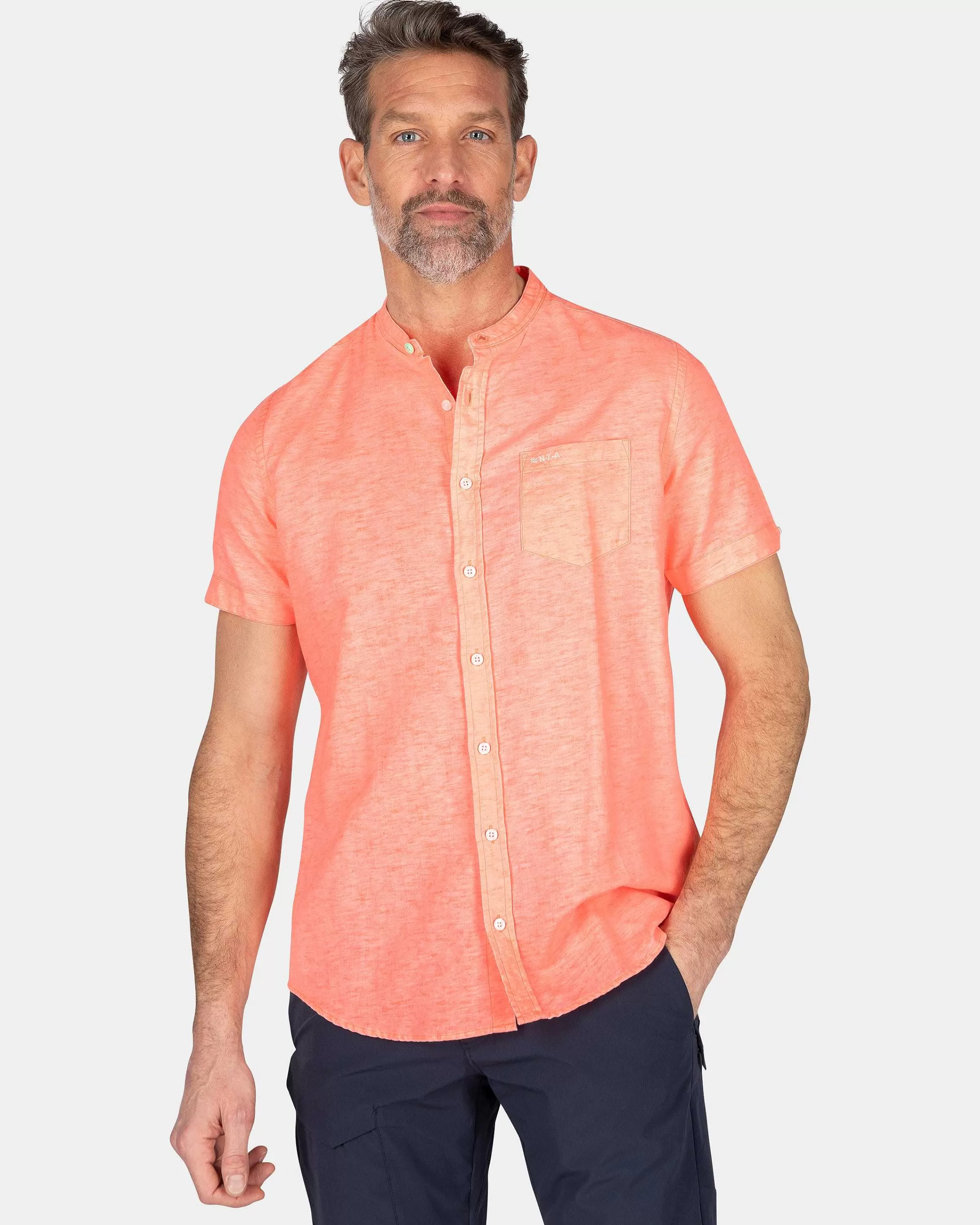 NZA New Zealand Auckland Overhemden | Overhemd Zonder Kraag Met Korte Mouw-Fury Pink