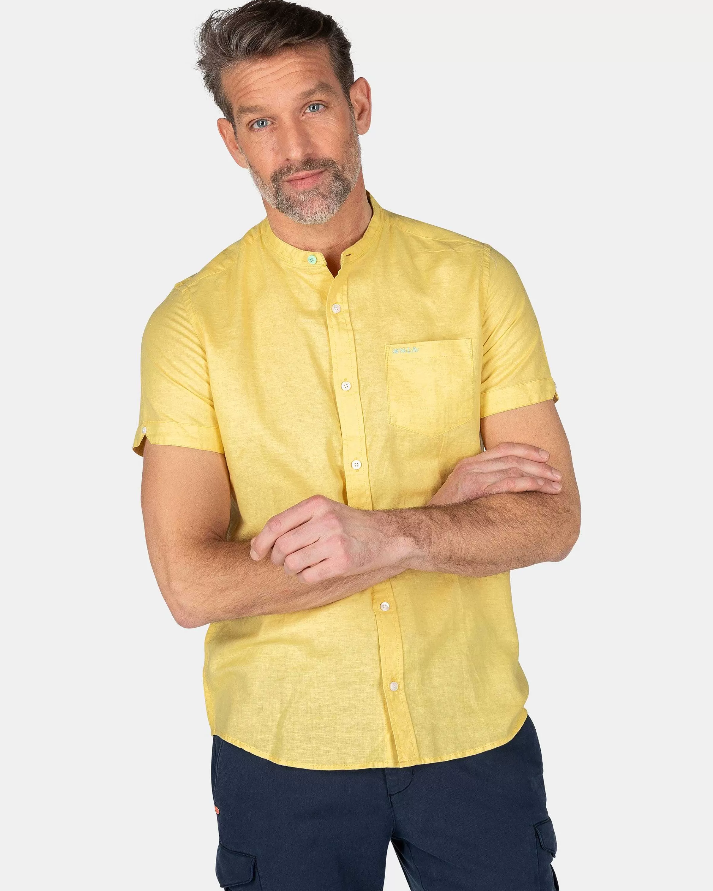 NZA New Zealand Auckland Overhemden | Overhemd Zonder Kraag Met Korte Mouw-Iguana Yellow