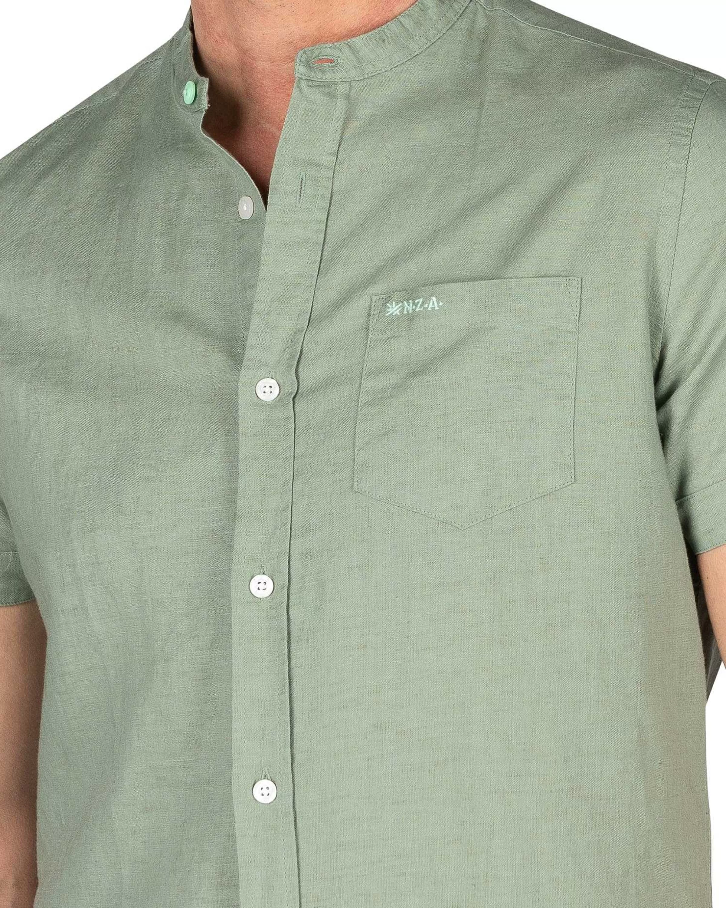 NZA New Zealand Auckland Overhemden | Overhemd Zonder Kraag Met Korte Mouw-Mellow Army