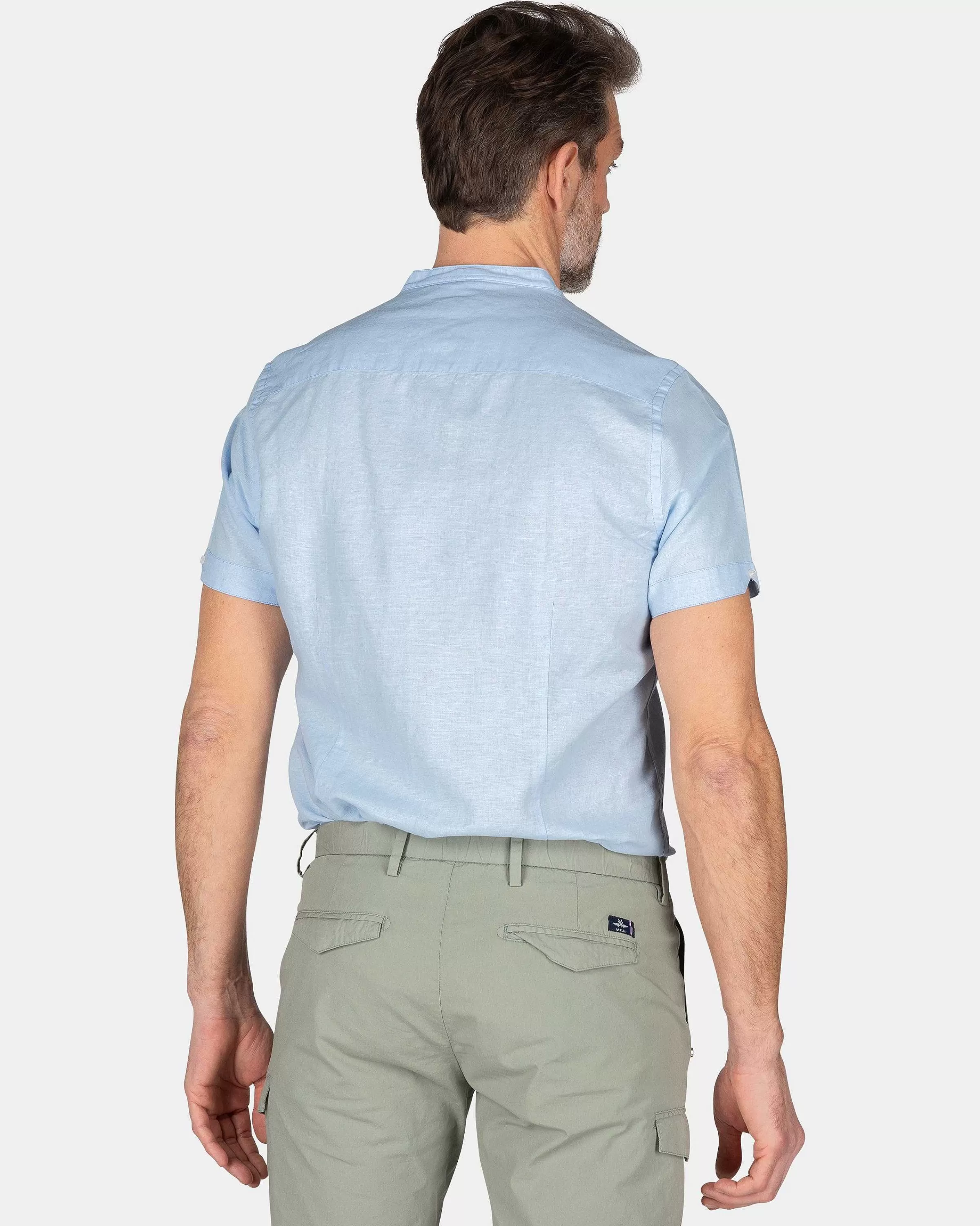 NZA New Zealand Auckland Overhemden | Overhemd Zonder Kraag Met Korte Mouw-Rhythm Blue