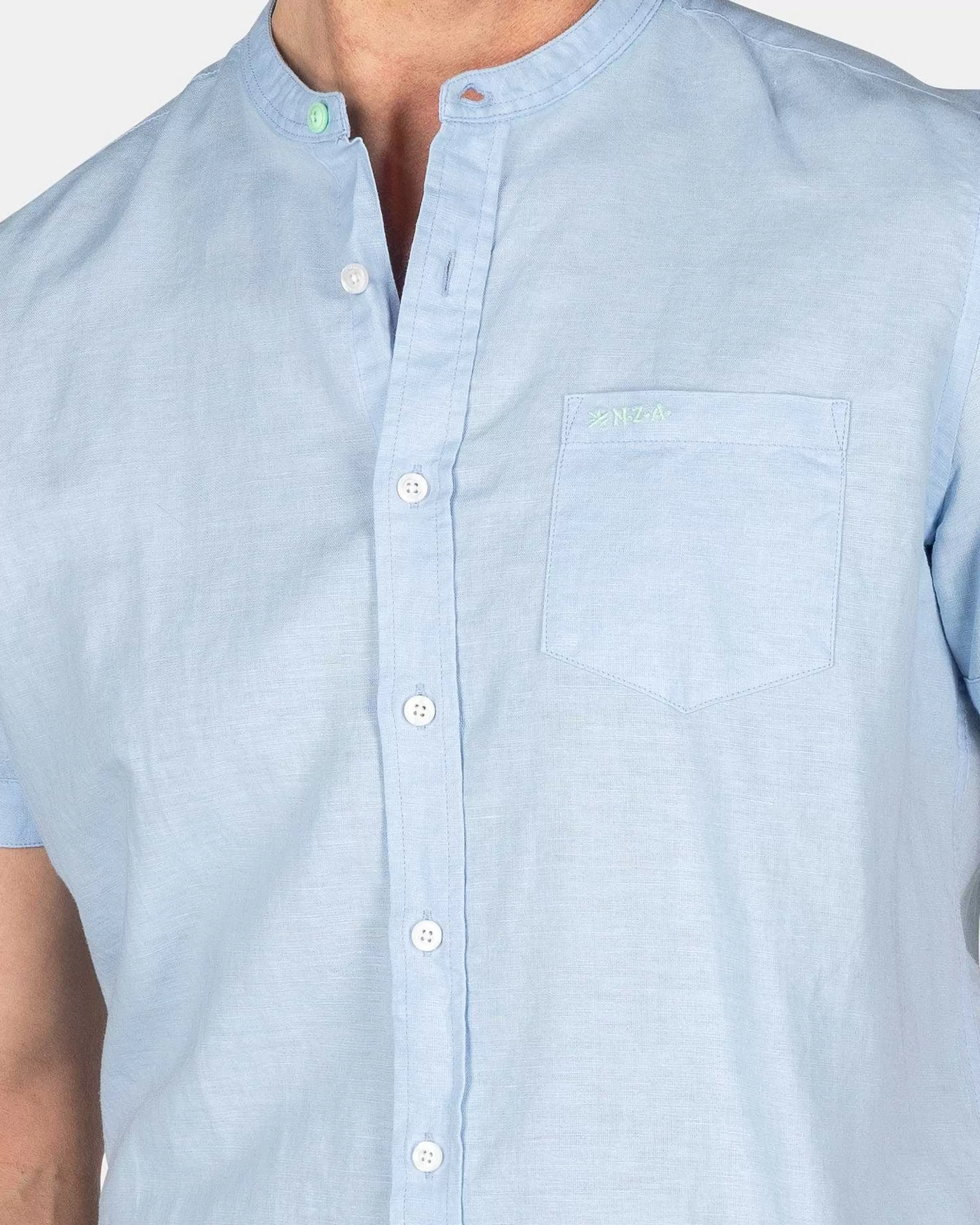 NZA New Zealand Auckland Overhemden | Overhemd Zonder Kraag Met Korte Mouw-Rhythm Blue