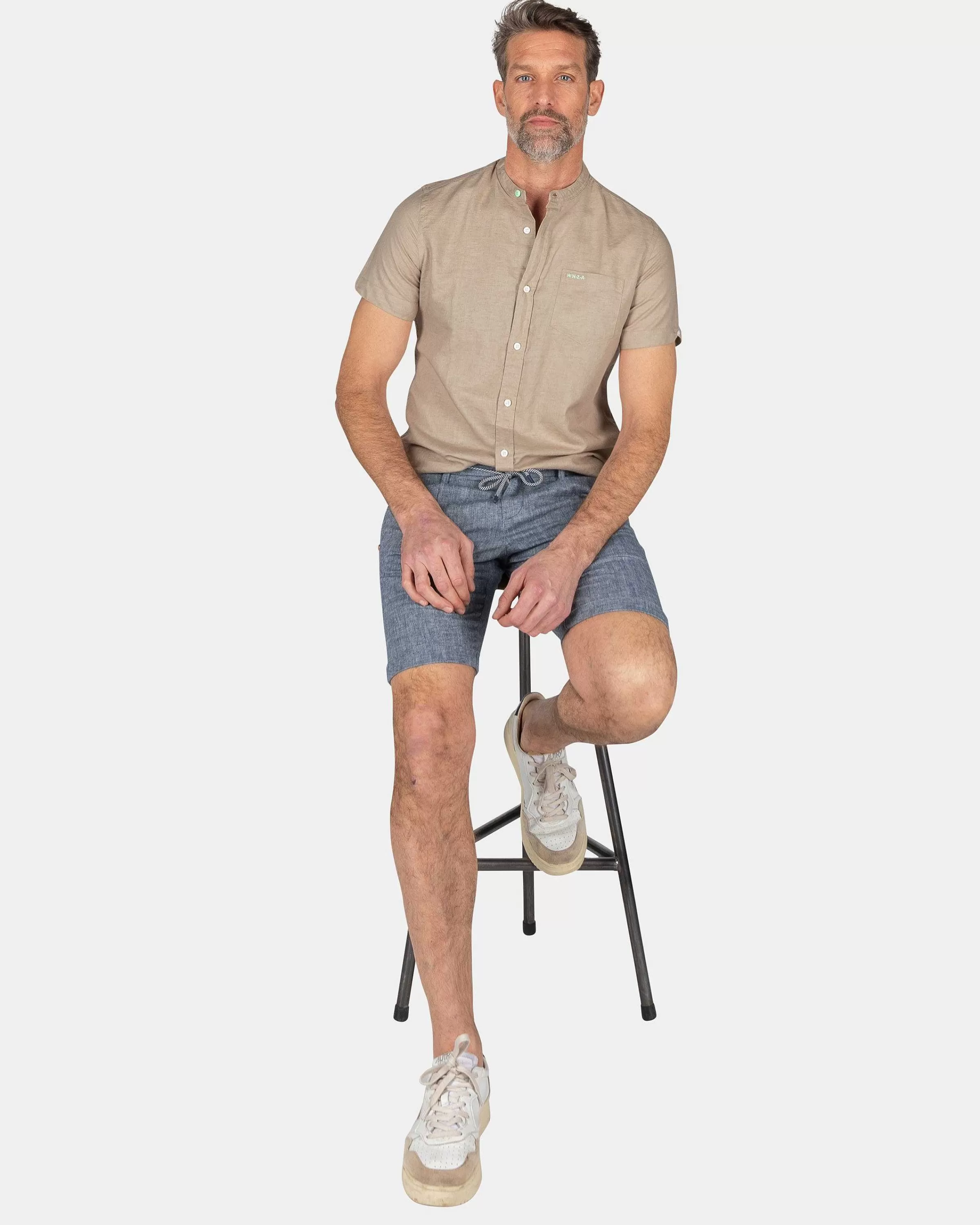 NZA New Zealand Auckland Overhemden | Overhemd Zonder Kraag Met Korte Mouw-Shimmering Sand