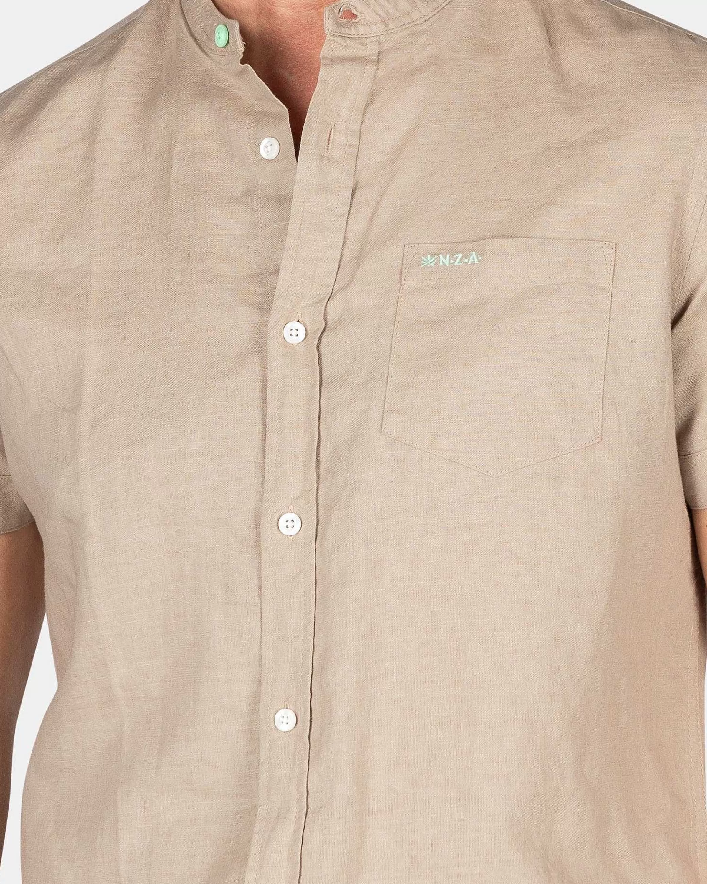 NZA New Zealand Auckland Overhemden | Overhemd Zonder Kraag Met Korte Mouw-Shimmering Sand