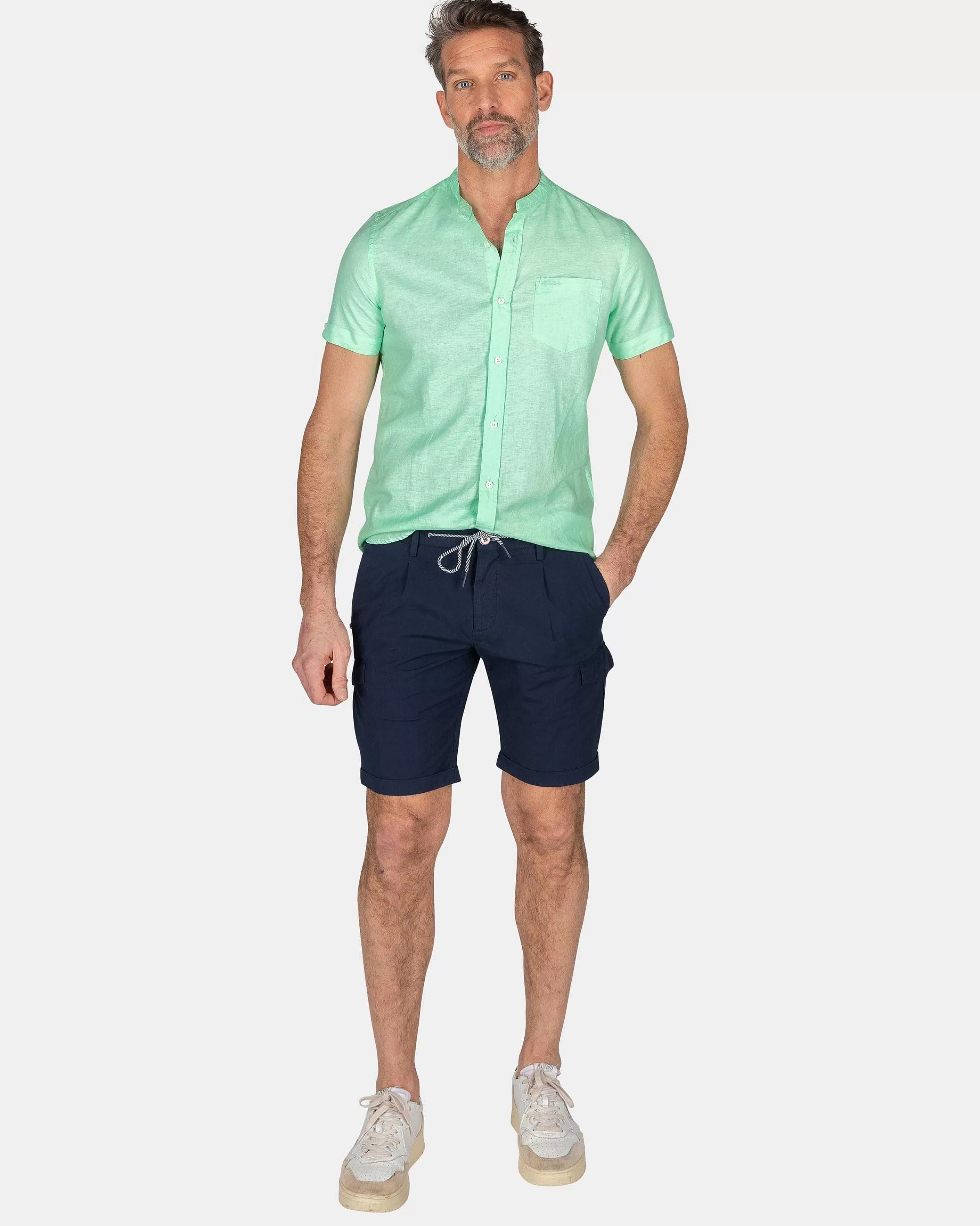 NZA New Zealand Auckland Overhemden | Overhemd Zonder Kraag Met Korte Mouw-Teal Green