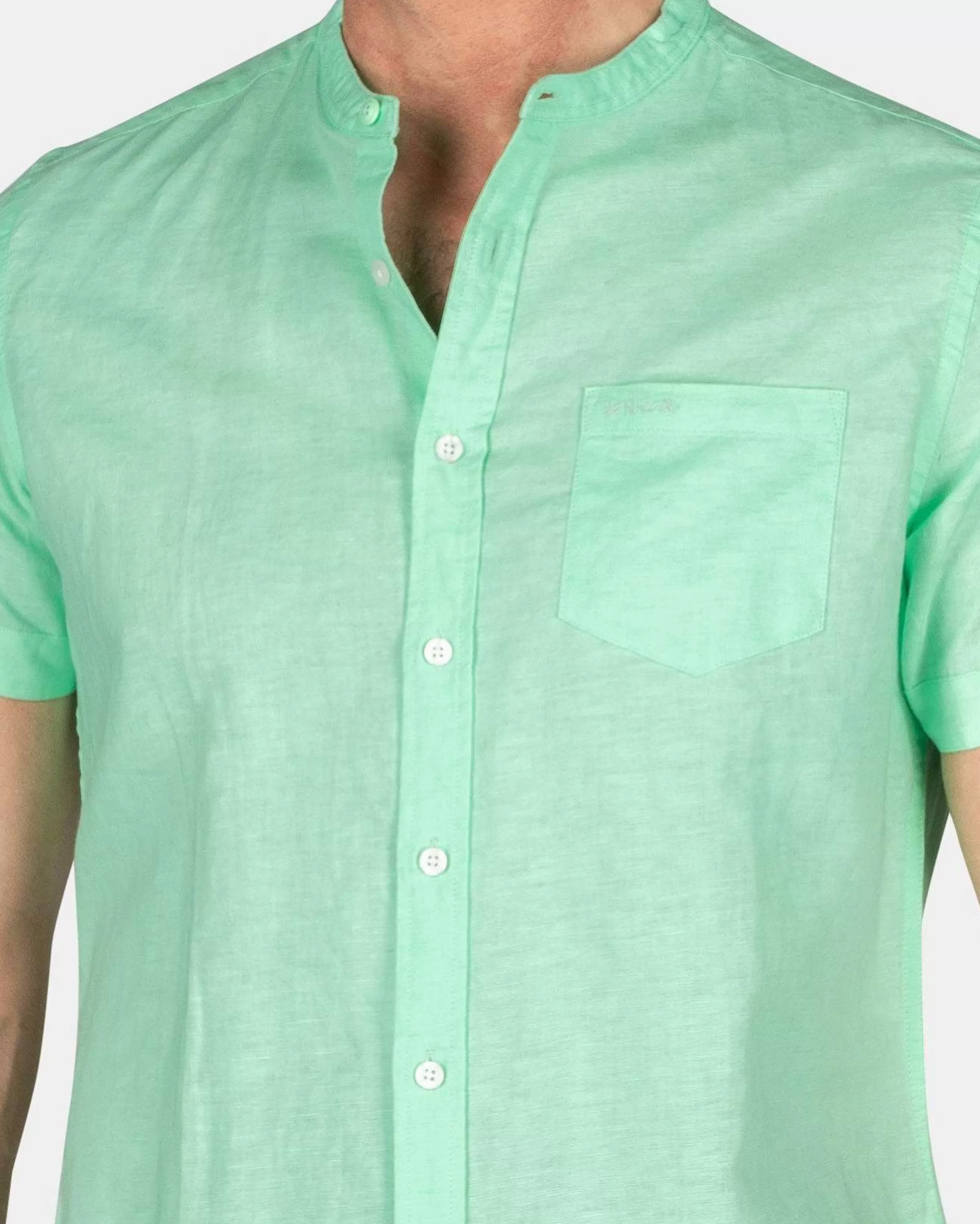 NZA New Zealand Auckland Overhemden | Overhemd Zonder Kraag Met Korte Mouw-Teal Green