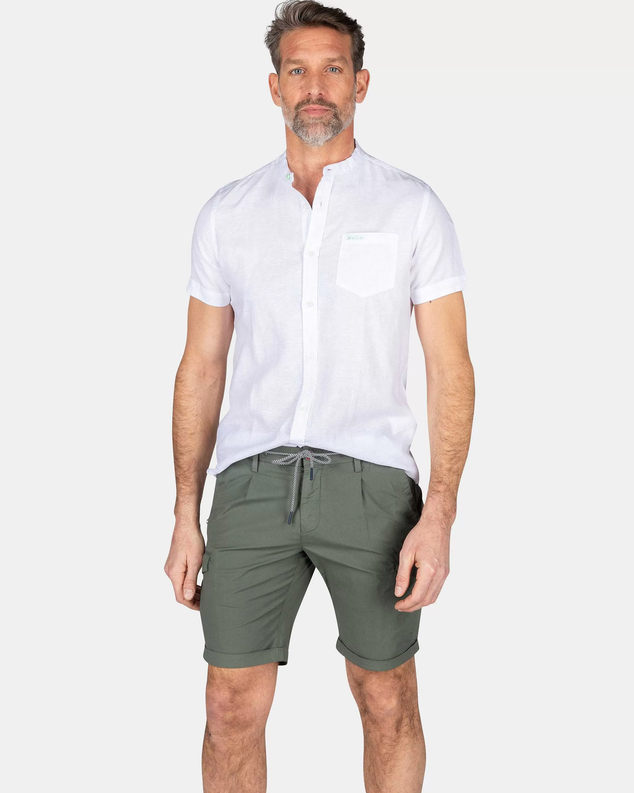 NZA New Zealand Auckland Overhemden | Overhemd Zonder Kraag Met Korte Mouw-White