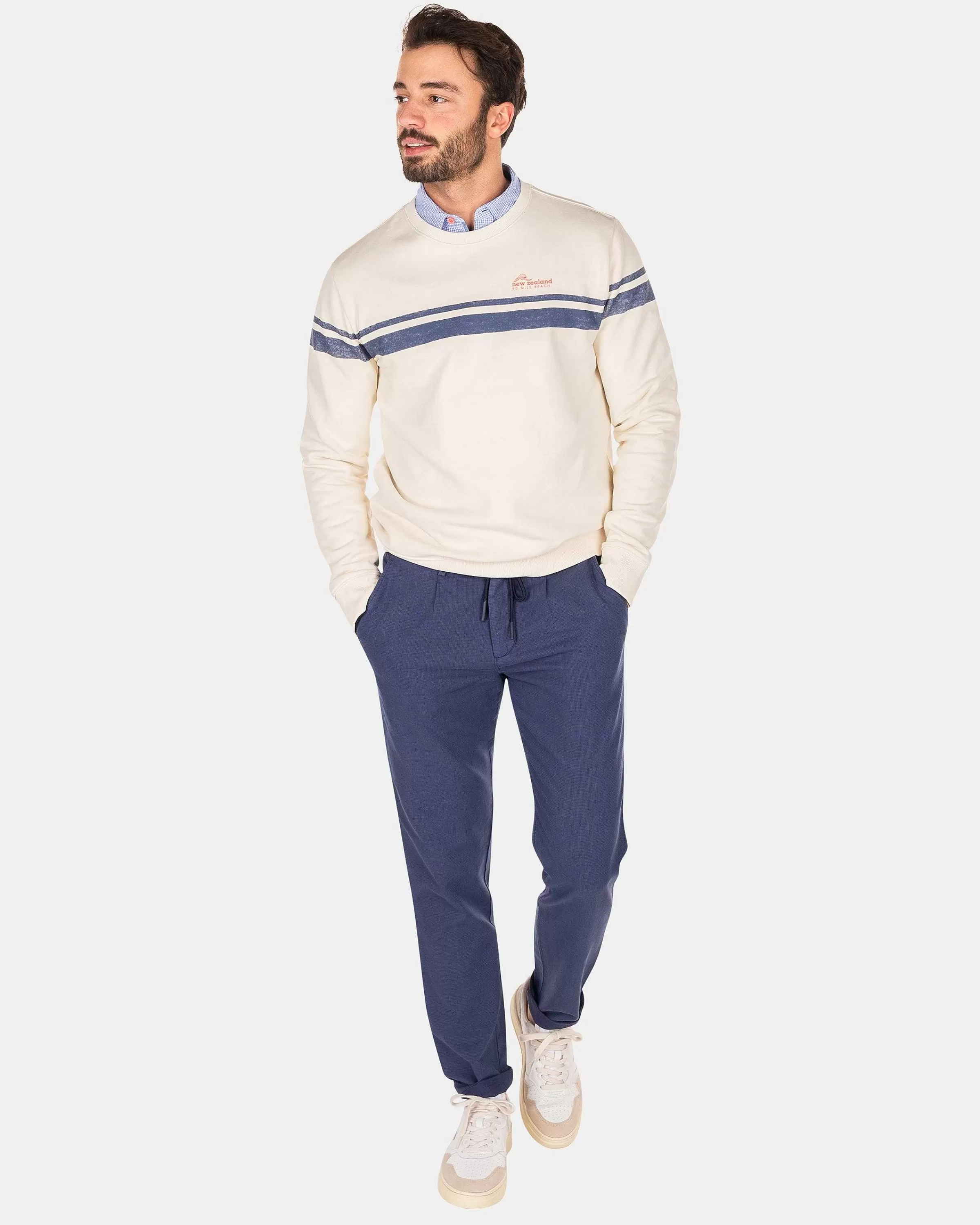 NZA New Zealand Auckland Sweats | Witte Sweater Met Blauwe Streep-Cream